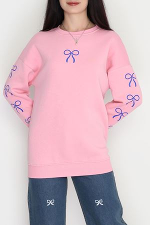3 İplik Bisiklet Yaka Sweat Pembemavi - 42246.1878.