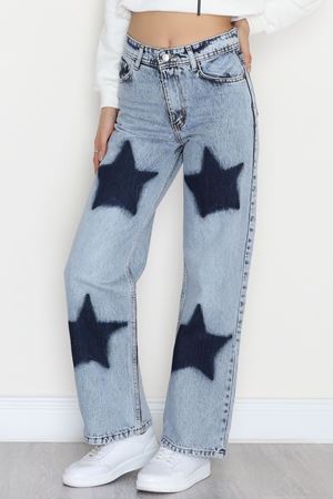 Yıldız Baskılı Palazzo Kot Pantolon Açıkmavi - 31520.2001.
