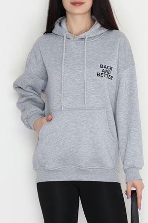 3 İplik Kanguru Cepli Kapşonlu Sweat Gri - 42257.1878.