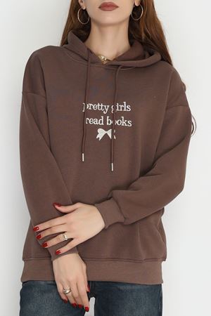 3 İplik Kapşonlu Nakışlı Sweat Kahve - 42228.1878.