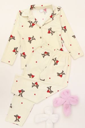 3-14 Yaş Baskılı Süet Çocuk Takım Krem - 480.1287.