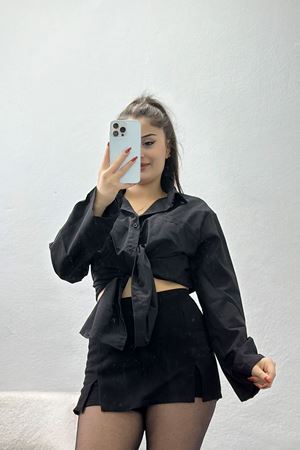 Geniş Kol Tek Cepli Oversize Terikoton Gömlek Siyah - 2029.1949.