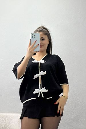 Kısa Kollu Fiyonklu Triko Siyah - 2281.1765.