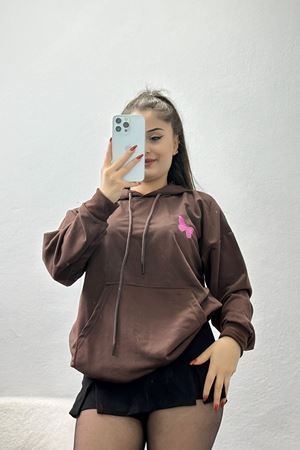 Kapşonlu 2 İplik Baskılı Sweat Acıkahve - 31461.1878.