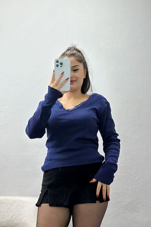 V Yaka Dantelli Kaşkorse Body Lacivert - 70788.599.