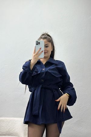 Çift Cepli Kuşaklı Tunik Gömlek Lacivert - 70991.1775.