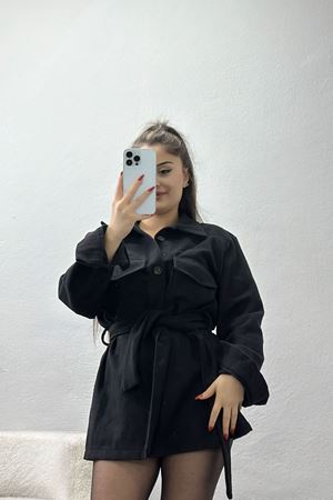 Çift Cepli Kuşaklı Tunik Gömlek Siyah - 70991.1775.