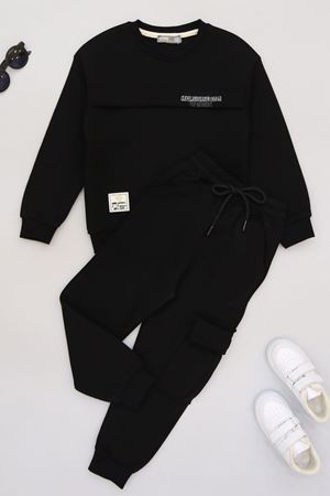 5-12 Yaş 3 İplik Şardonlu Kargo Cep Takım Siyah - 60205.1867.