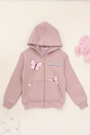 3-12 Yaş 3 İplik Şardonlu Kapşonlu Sweat Vizon - 60710.1867.