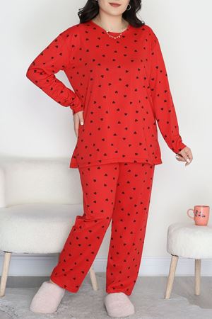 Alt Üst Aynı Büyük Beden Pijama Takımı Kırmızısiyah - 50723.1961.