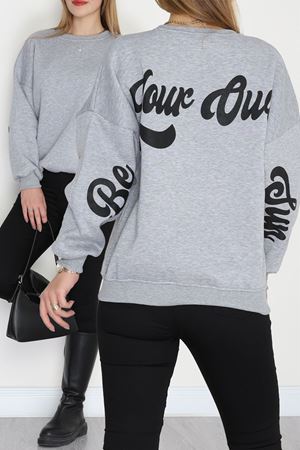 3 İplik Şardonlu Oversize Sweat Gri - 50921.1878.