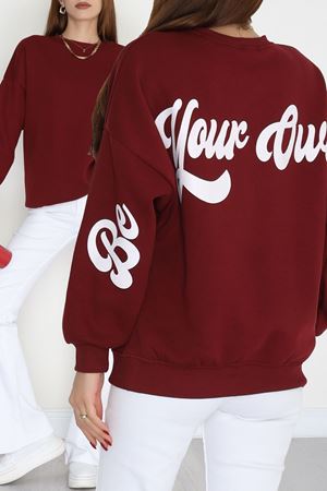 3 İplik Şardonlu Oversize Sweat Bordo - 50921.1878.