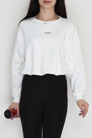 Bel Büzgülü Crop Sweat Kırıkbeyaz - 42444.1247.