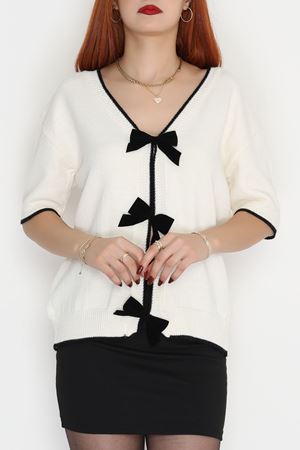 Kısa Kollu Fiyonklu Triko Ekru - 2281.1765.