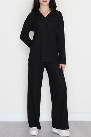 Polo Yaka Raporlu İnterlok Takım Siyah - 2281.1287.