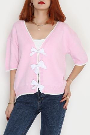 Kısa Kollu Fiyonklu Triko Pembe - 2281.1765.
