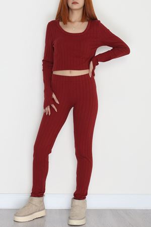 Parmak Geçmeli U Yaka Raporlu İnterlok Takım Bordo - 90975.1748.