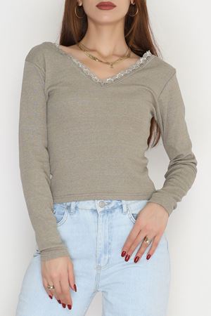 V Yaka Dantelli Kaşkorse Body Açıkhaki - 70788.599.