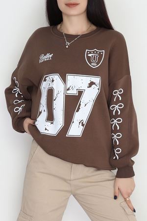 3 İplik Şardonlu Oversize Sweat Kahve - 50920.1878.