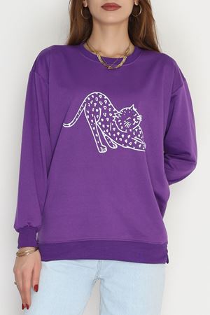 2 İplik Baskılı Sweatshirt Mor - 31302.1878.