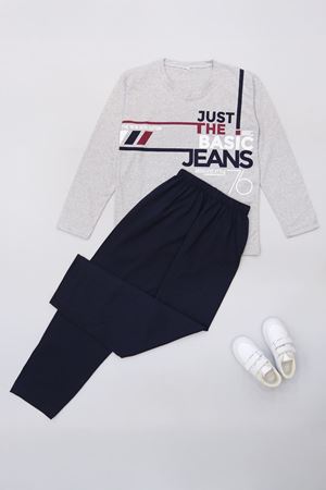 10-16 Yaş Garnili Erkek Çocuk Pijama Takımı Koyulacigri - 50715.1838.