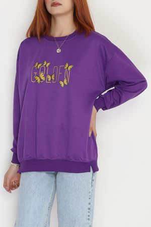 2 İplik Baskılı Sweatshirt Mor - 31303.1878.