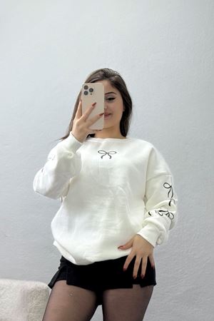 3 İplik Bisiklet Yaka Sweat Ekrusiyah - 42246.1878.