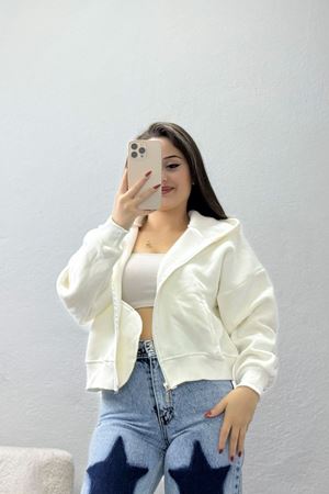 3 İplik Kompakt Oversize Fleto Cepli Sweat Ekru - 42506.1878.