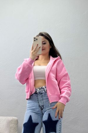 3 İplik Kompakt Oversize Fleto Cepli Sweat Pembe - 42506.1878.