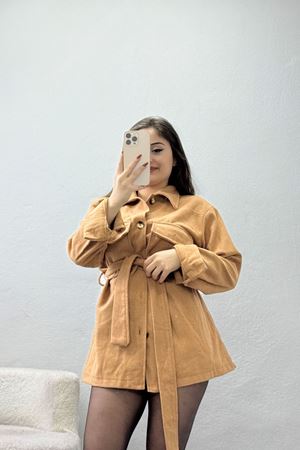 Çift Cepli Kuşaklı Tunik Gömlek Camel - 70991.1775.