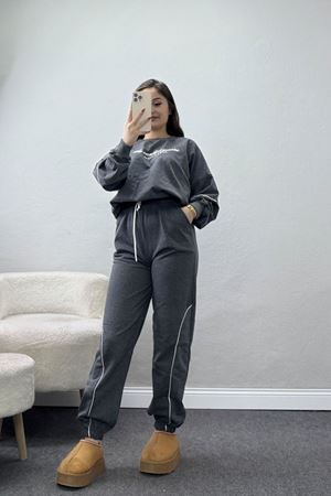 Biyeli Baskılı 2 İplik Eşofman Takımı Füme - 50791.1857.