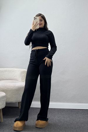 Dik Yaka Likralı Raporlu İnterlok Takım Siyah - 90972.1748.