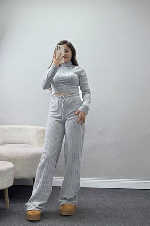 Dik Yaka Likralı Raporlu İnterlok Takım Gri - 90972.1748.