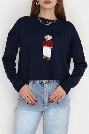 Ayıcık Nakışlı Triko Lacivert - 2340.1765.