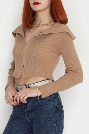 Fermuarlı Triko Sütlükahve - 2252.1765.