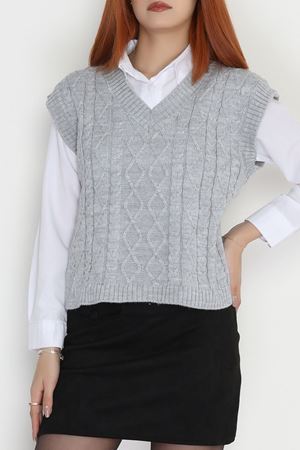 V Yaka Süveter  Gri - 4049.1577.