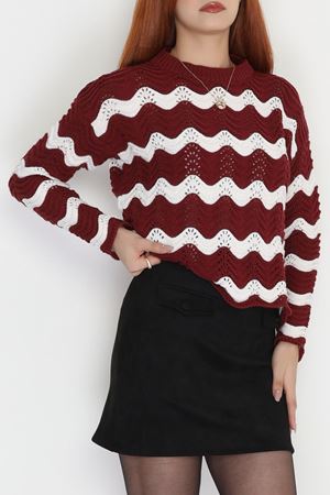 Dalga Çizgili Triko Bordolatte - 1529.1577.