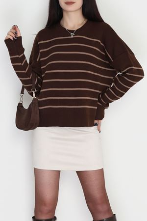 Çizgili Bisiklet Yaka Triko Kahvemocha - 3099.1577.