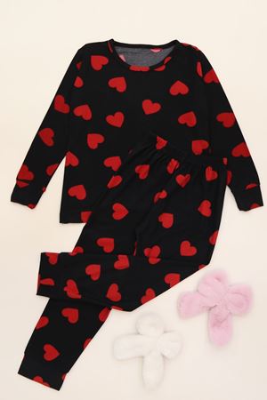 3-14 Yaş Süet Manşetli Alt Üst Aynı Takım Siyahkırmızı - 410.1287.