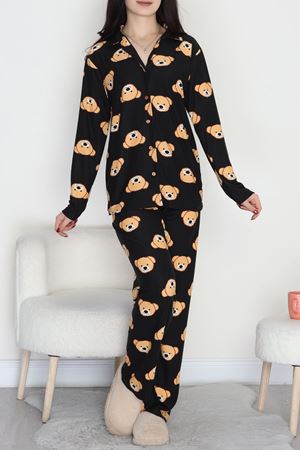 Düğmeli Süet Pijama Takımı Kiremitayı - 450.1287.