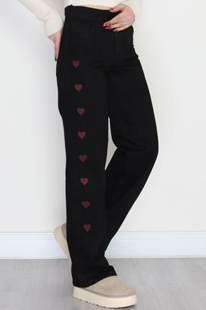 Nakışlı Palazzo Kot Pantolon Siyahbordo - 31324.2001.