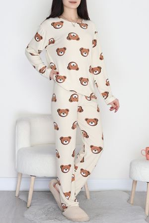 Süet Alt Üst Aynı Pijama Takımı Bejayıkafa - 118.1287.