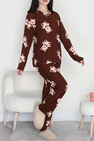 Süet Alt Üst Aynı Pijama Takımı Kahverengi - 118.1287.