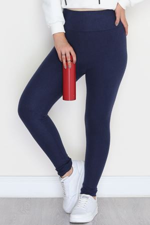 Yüksek Bel Raporlu Kumaş Tayt Lacivert - 52000.1567.