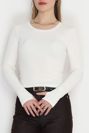 Bisiklet Yaka Parmak Geçmeli Kaşkorse Body Ekru - 70708.1748.