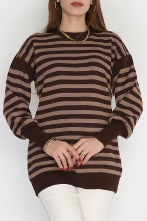 Oversıze Çizgili Triko Kahvemocha - 2025.1577.