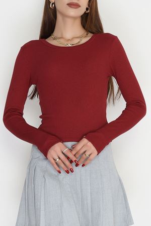 Bisiklet Yaka Parmak Geçmeli Kaşkorse Body Bordo - 70708.1748.