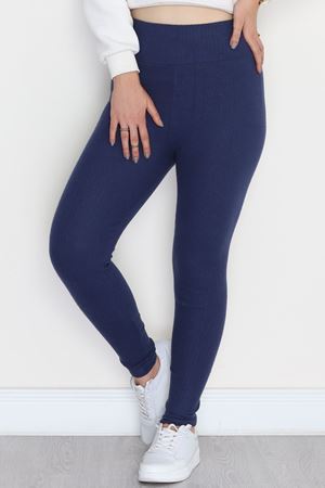 Yüksek Bel Raporlu Kumaş Tayt İndigo - 52000.1567.