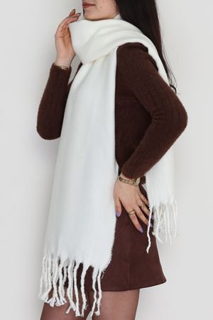 Saçaklı Düz Şal Ekru - 70865.1736.