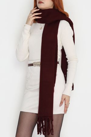 Saçaklı Düz Şal Bordo - 70865.1736.